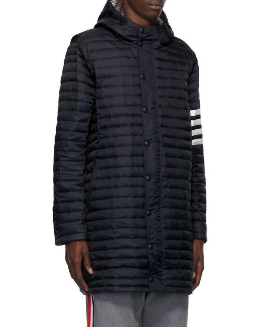 Thom Browne Blue 4-Bar Hooded Down Coat for men