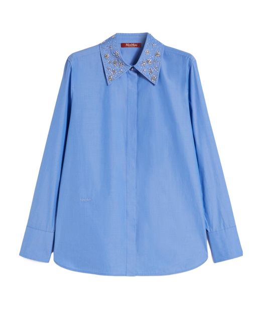 Max Mara Blue Studio Staffa Embellished Long-Sleeved Shirt