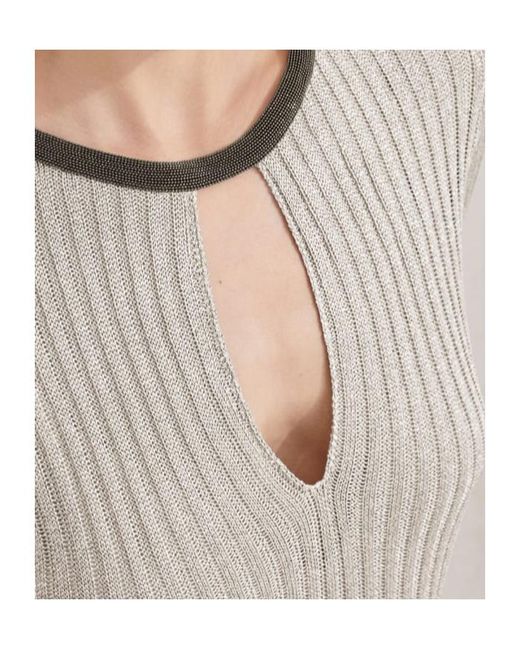 Brunello Cucinelli Gray Sparkling Ribbed Knit Dress