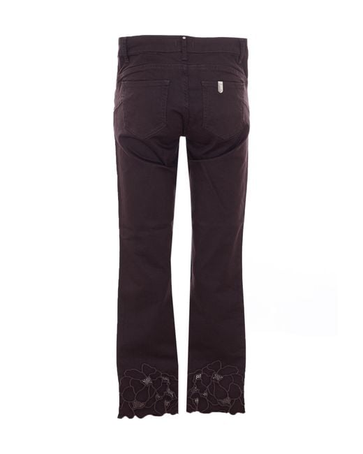 Liu Jo Purple Floral Embroidered Skinny Trousers