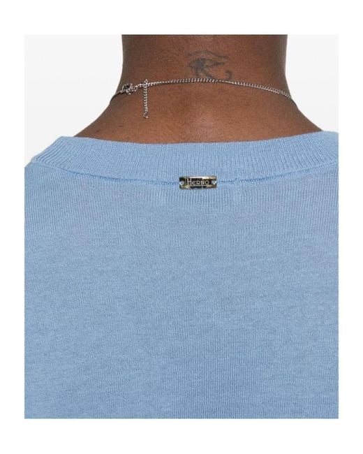 Herno Blue Fine Knit Short-Sleeve Top