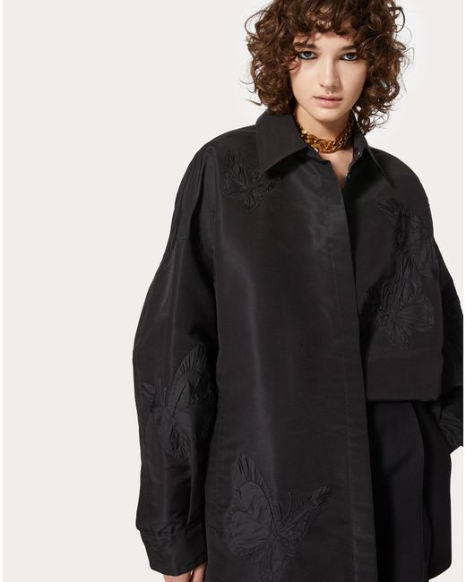 Valentino Black Butterfly Patterned Curved Hem Shirt