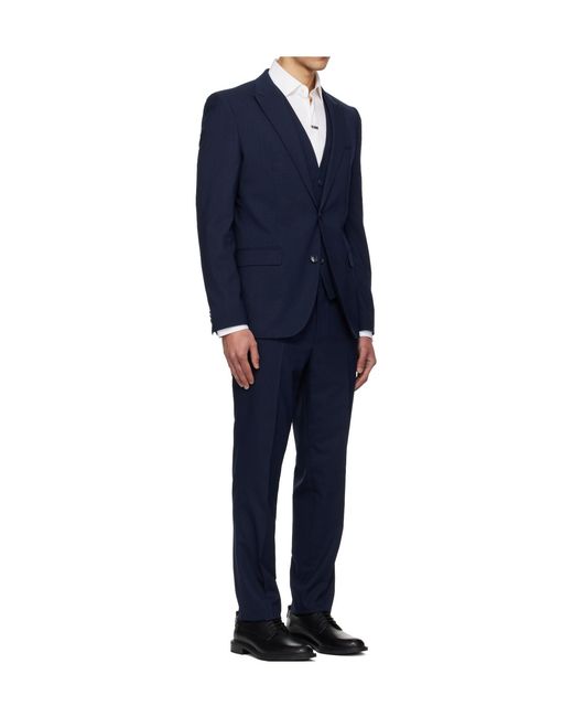 Boss Blue Three-Piece Slim-Fit Stretch Jacquard Suit Set for men