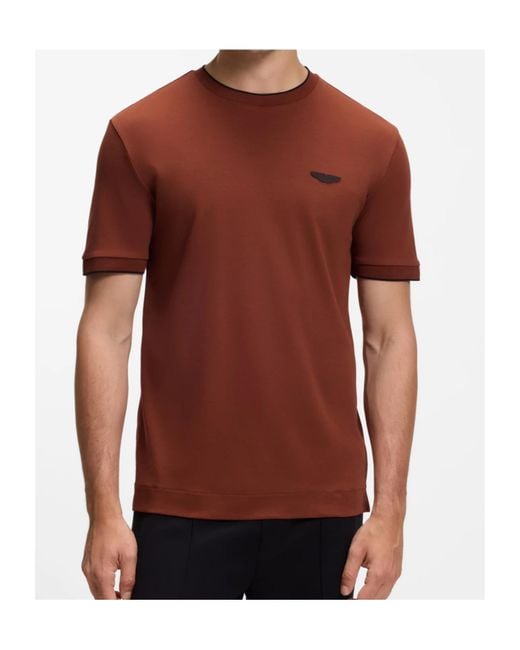 Boss Brown Logo-Plaque Cotton T-Shirt for men