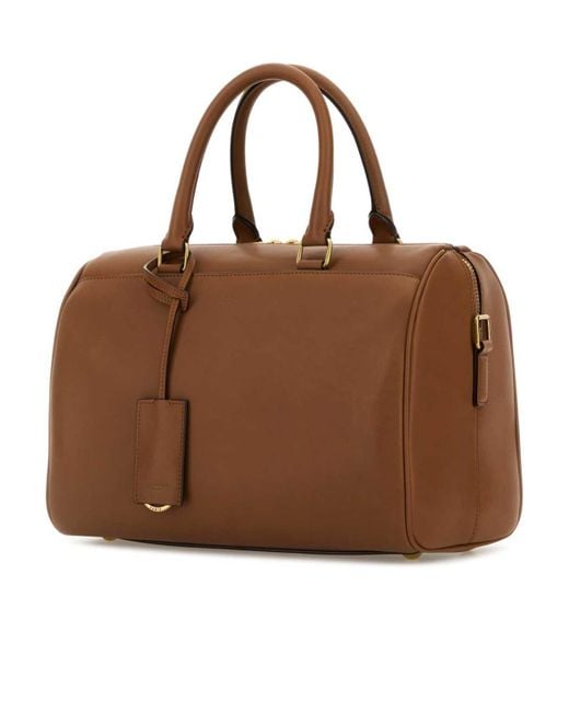 Saint Laurent Brown Logo Debossed Zip-Up Tote Bag