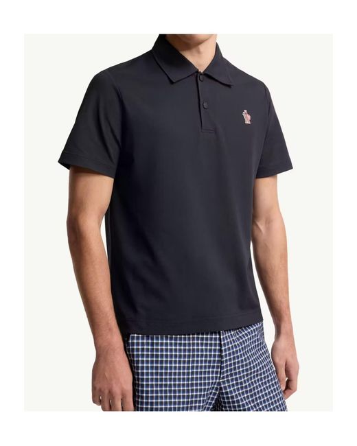 Moncler Black Grenoble Logo-Patch Short-Sleeved Polo Shirt for men