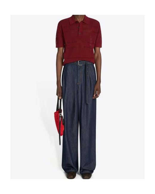 Dries Van Noten Red Mesh Polo Shirt for men