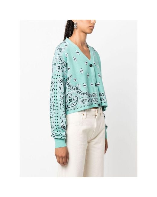 Amiri Blue Logo Embroidered V-Neck Cropped Cardigan