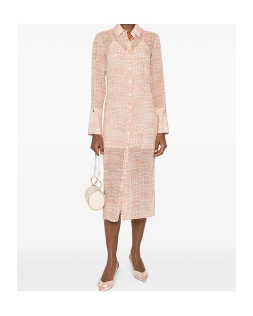 Patrizia Pepe Pink Croco-Print Midi Shirt Dress