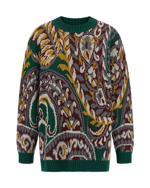Etro Blue Jacquard Drop Shoulder Jumper