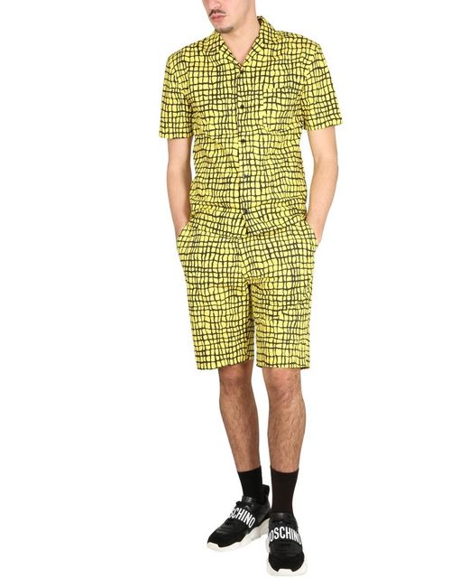 Moschino Yellow Pattern Printed Shorts for men