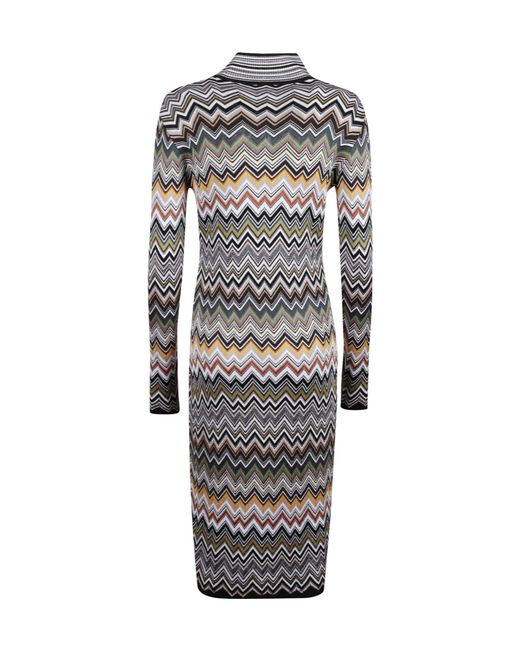 Missoni Gray Zig-Zag Long Sleeved Midi Dress