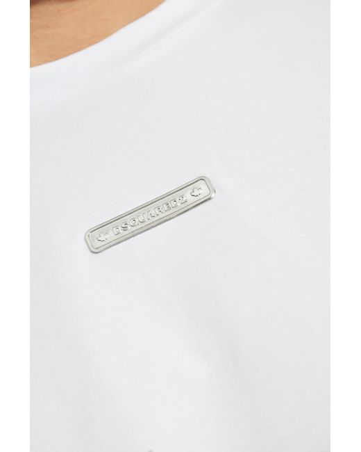 DSquared² White Logo Plaque Crewnec T-Shirt for men