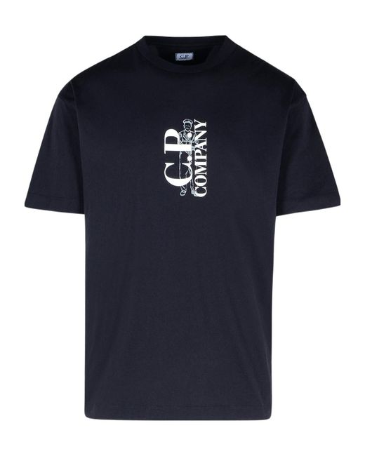 C P Company Blue Vertical Logo T-Shirt for men