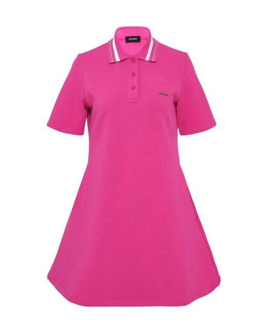 we11done Pink Polo-Collar Mini Dress