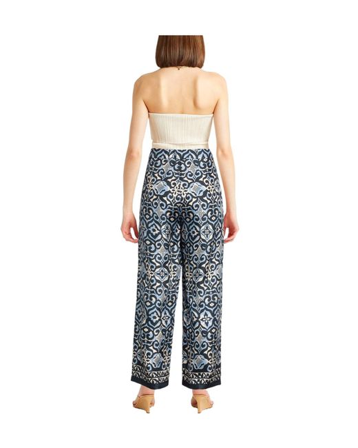 Max Mara Blue Multicolored Wide-Leg Trousers