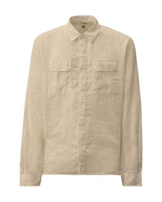 C P Company Natural Button-Up Long-Sleeved Shirt for men