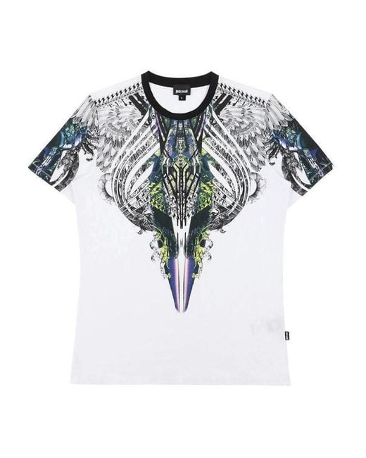Just Cavalli White Printed T-Shirt With Round Neck for men