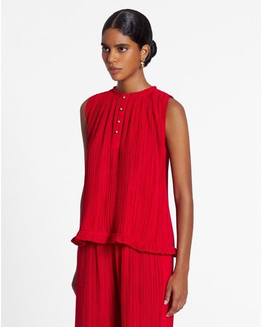 Lanvin Red Crewneck Pleated Top