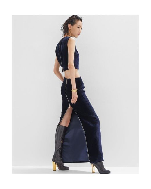 Fendi Blue Zip-Detailed Velvet Skirt