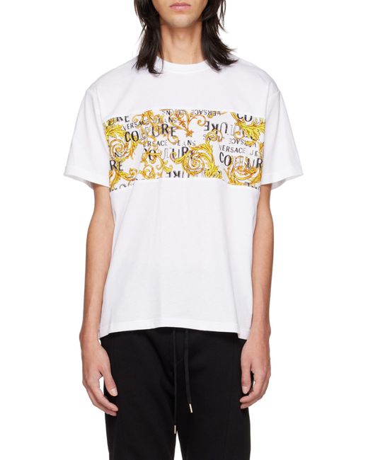 Versace Jeans White Couture Logo Printed Crewneck T-Shirt for men