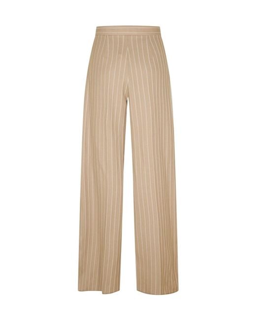 Max Mara Natural Knitted Wide-Leg Casual Pants
