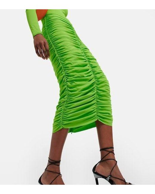 Alex Perry Green Presley Ruched Midi Dress