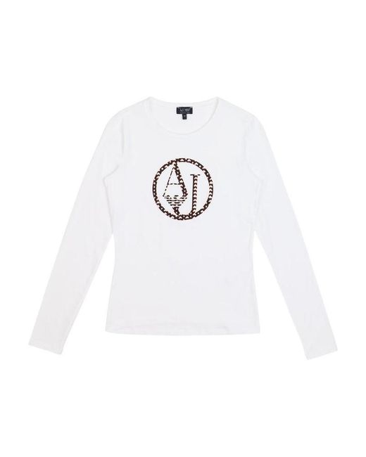 Armani Jeans White T-Shirt With Round Neck And Long Sleeves
