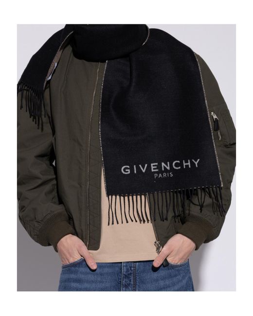 Givenchy Black Logo Intarsia Knit Scarf for men