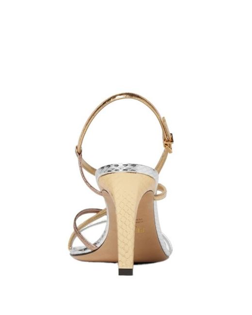 Fendi Metallic Ffold High-Heeled Strappy Sandals