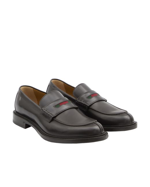 Gucci Gray Web-Stripe Leather Loafers for men