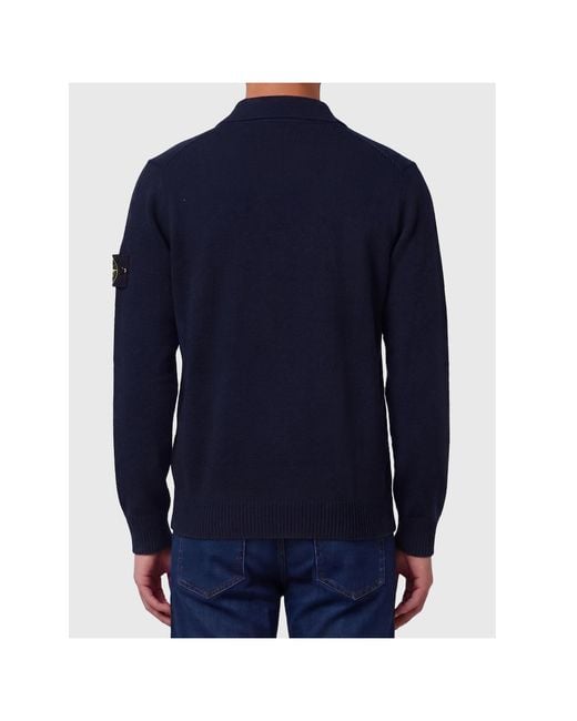 Stone Island Blue Long-Sleeve Polo-Collar Sweater for men
