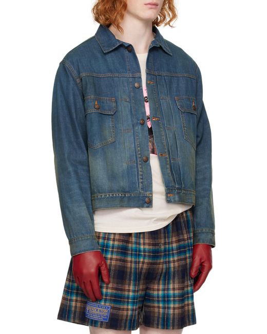 Maison Margiela Blue Pleated Denim Jacket for men
