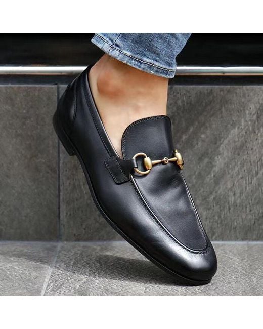 Gucci Black Jordaan Horsebit Loafers for men