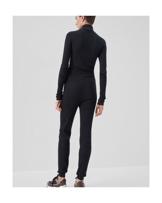 Brunello Cucinelli Black Ribbed Long-Sleeve Jumpsuit