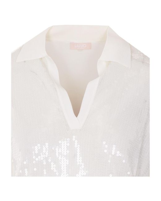 Liu Jo White Sequined V-Neck Knitted Sweater