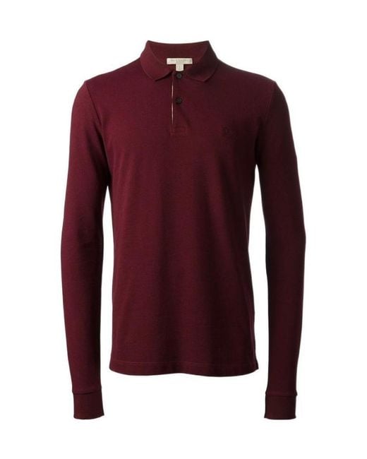Burberry Red Logo Long-Sleeved Polo Shirt for men