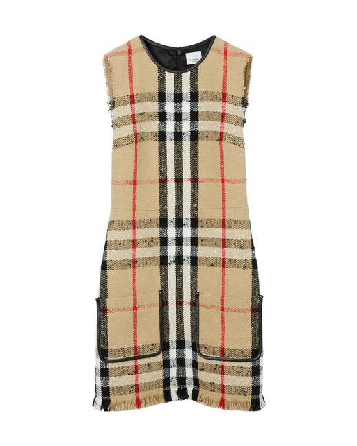 Burberry Metallic Checked Frayed-Edge Sleeveless Dress