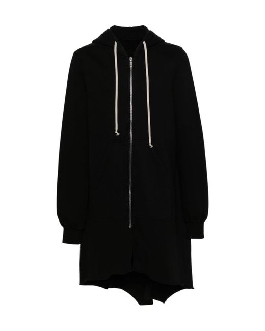 Rick Owens Black Asymmetric Cotton Zipped Hoodie for men