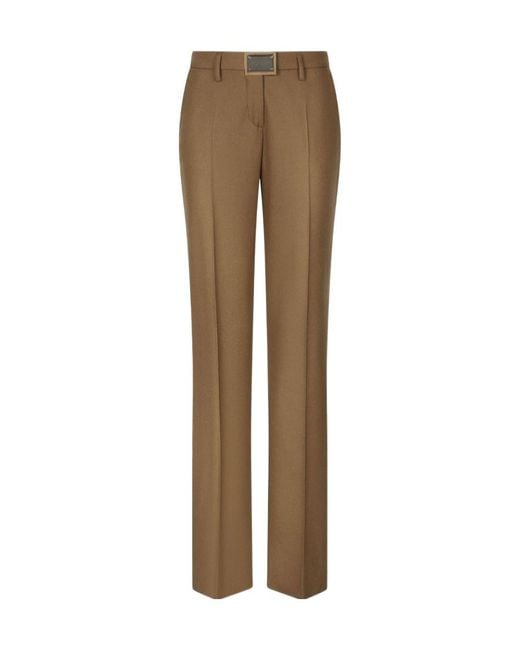Dolce & Gabbana Brown Logo Plaque Straight-Leg Trousers
