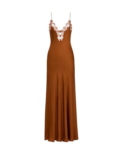 Saint Laurent Brown Lace Slip Dress