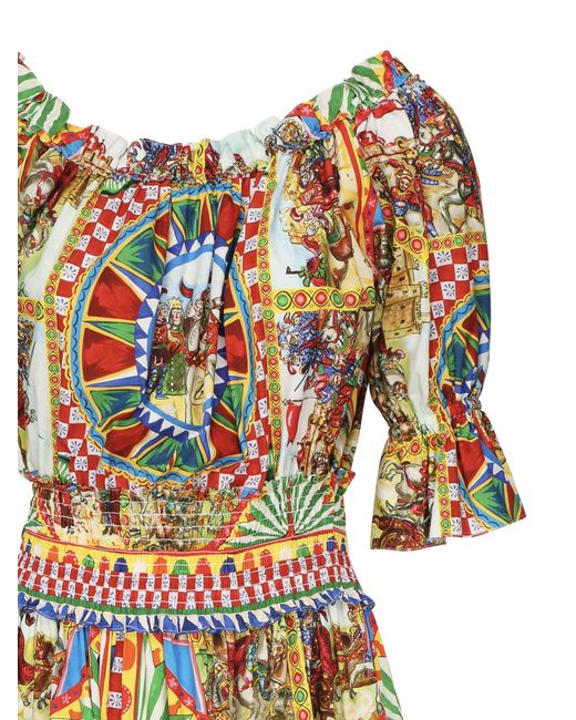 Dolce & Gabbana White Sicilian Carretto Print Dress