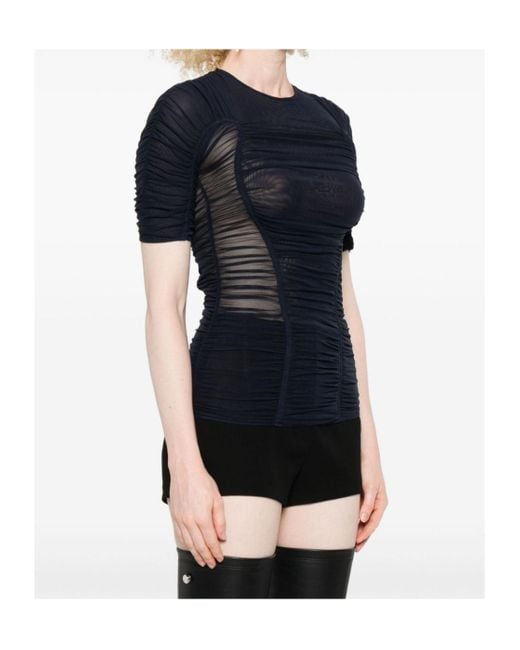 Mugler Black Mesh Short-Sleeves Top