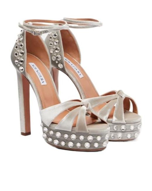 Aquazzura White Velvet Platform Sandals