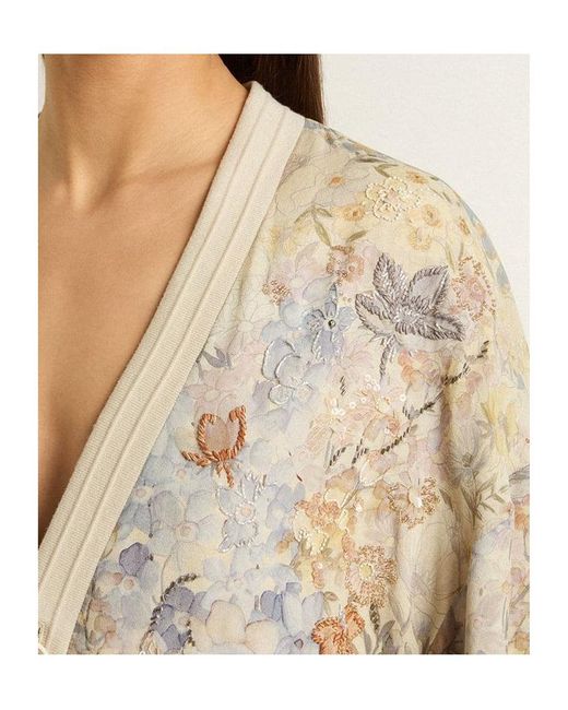 Golden Goose Deluxe Brand Natural Floral Embellished Cardigan