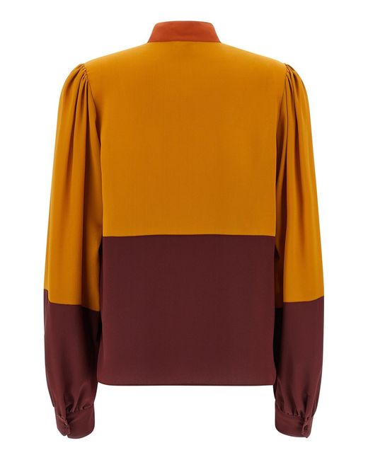 Saint Laurent Orange Color-Block Silk Blouse