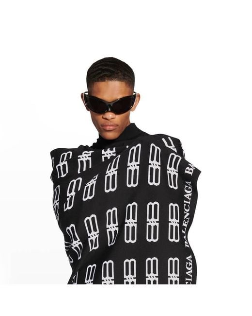 Balenciaga Black Sciarpa Plaid Bb Icon Da Uomo for men