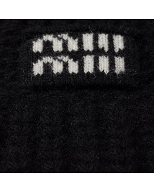 Miu Miu Black Wool Logo Gloves