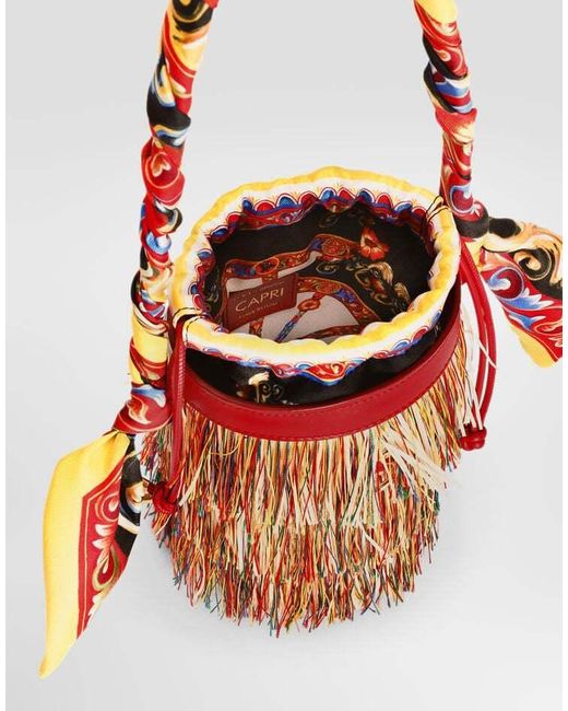 Dolce & Gabbana Red Raffia Capri Bucket Bag