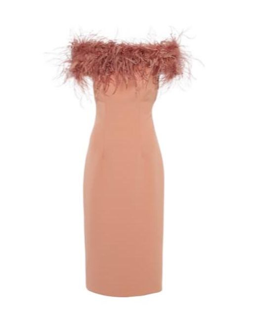 Safiyaa Pink Feather-Trimmed Midi Dress